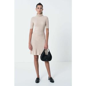 Rochie cambrata scurta din amestec de matase si casmir - Maro deschis imagine