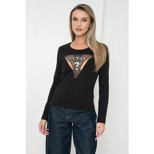Bluza cambrata cu decolteu rotund si logo - Negru/Bronz imagine