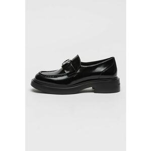 Mocasini uni de piele - Negru/Argintiu imagine