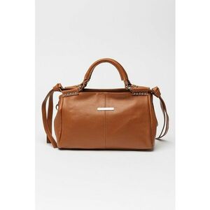 Geanta de piele cu maner si nituri metalice - Maro cognac imagine