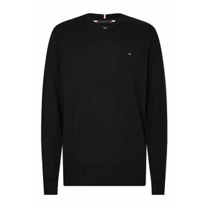 Pulover din amestec de bumbac organic si casmir cu decolteu in V - Negru imagine