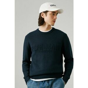 Pulover texturat cu logo in relief - Bleumarin imagine
