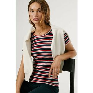 Tricou din amestec de bumbac cu model in dungi - Rosu/Alb/Albastru ultramarin imagine