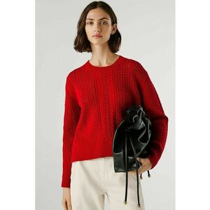 Pulover cu model torsade si decolteu rotund - Rosu imagine