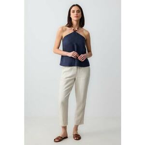 Pantaloni crop de in - Alb murdar imagine