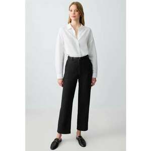 Pantaloni drepti din in - Negru imagine