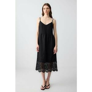 Rochie midi de in cu bretele subtiri - Negru imagine