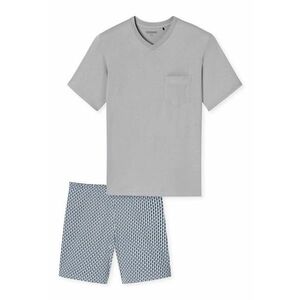 Pijama cu decolteu in V si pantaloni scurti - Gri deschis/Albastru imagine