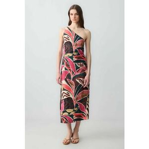 Rochie maxi din amestec de in - Negru stins/Verde englez/Rosu imagine