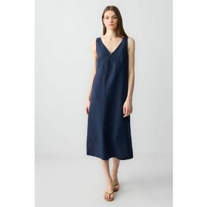 Rochie midi de in cu decolteu in V - Bleumarin imagine