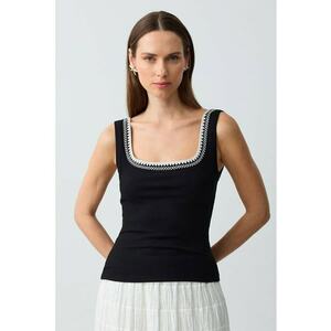 Top slim-fit din amestec de bumbac - Negru imagine