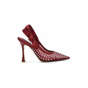 Pantofi slingback cu toc si aplicatii de strasuri - Rosu inchis/Argintiu imagine
