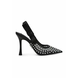 Pantofi slingback cu toc si aplicatii de strasuri - Negru/Argintiu imagine