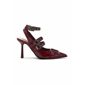 Pantofi de piele ecologica cu barete multiple cu catarame Surpuss - Rosu inchis/Argintiu inchis imagine