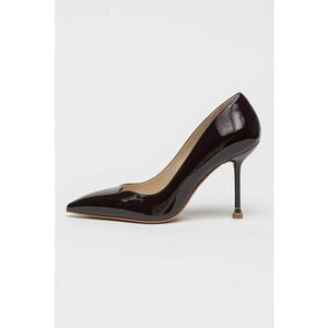 Pantofi de piele ecologica lacuita cu varf ascutit si toc - Violet aubergine imagine