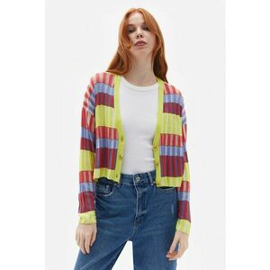 Cardigan cu dungi si maneci cazute - Albastru pastel/Rosu inchis/Verde fistic imagine