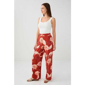 Pantaloni drepti cu talie inalta - Rosu inchis/Portocaliu mandarina/Alb murdar imagine