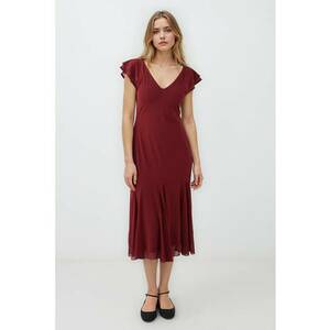 Rochie midi cu decolteu in V - Rosu inchis imagine