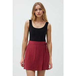Fusta din amestec de modal cu talie inalta - Rosu inchis imagine