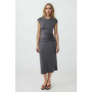 Rochie midi din amestec de modal cu pliu elastic - Gri inchis imagine
