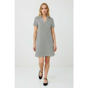 Rochie cu model si guler ascutit - Negru/Alb optic imagine