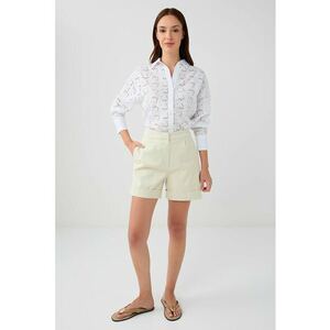 Pantaloni scurti din amestec de modal cu talie inalta - Bej deschis imagine