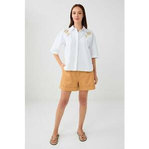 Pantaloni scurti din amestec de modal cu talie inalta - Maro camel imagine