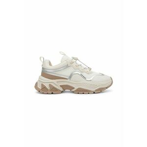 Pantofi sport de plasa cu garnituri de piele ecologica - Alb fildes/Maro nisip/Argintiu imagine