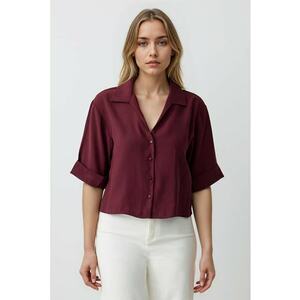 Camasa din amestec de modal cu maneci cazute - Violet pruna imagine