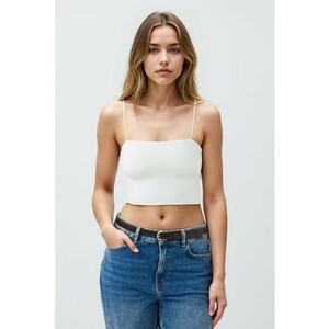 Top crop cu bretele inguste - Alb optic imagine