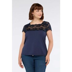 Tricou din amestec de modal cu insertii din dantela - Albastru ultramarin imagine