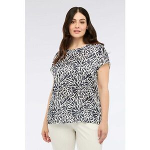 Tricou cu decolteu rotund si model - Alb/Albastru ultramarin imagine