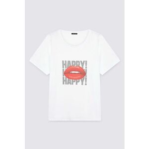 Tricou cu decolteu rotund si imprimeu grafic - Alb imagine
