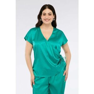 Bluza de satin cu decolteu cache-coeur - Verde persan imagine