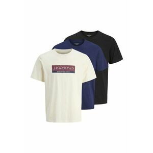 Set de tricouri din bumbac cu imprimeu logo - 3 piese - Negru/Alb murdar/Bleumarin imagine
