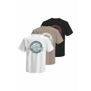 Set de tricouri cu imprimeu logo - 3 piese - Alb/Negru/Maro deschis imagine