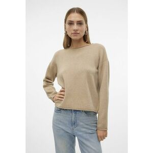 Pulover uni tricotat fin - Bej imagine