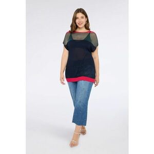 Bluza semi-transparenta cu maneci scurte - Negru/Rosu vermillion imagine