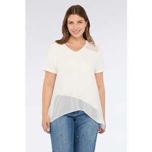 Bluza din amestec de modal cu maneci scurte - Alb/Crem imagine