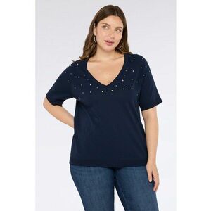 Bluza cu decolteu in V si strasuri - Bleumarin imagine