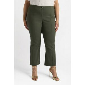 Pantaloni crop evazati cu pensa frontala - Kaki inchis imagine