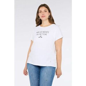 Tricou cu text si decolteu rotund - Alb imagine