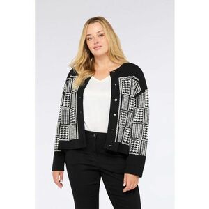 Cardigan cu model si decolteu la baza gatului - Alb/Negru imagine