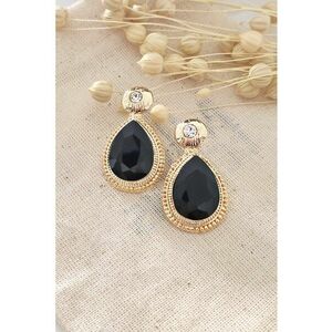 Cercei drop cu tija si zirconia si agate - Auriu/Negru imagine