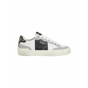 Pantofi sport cu piele intoarsa si detalii stralucitoare - Alb/Negru/Argintiu imagine