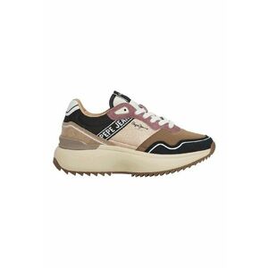 Pantofi sport cu talpa wedge si garnituri din piele intoarsa - Auriu/Negru/Maro deschis imagine