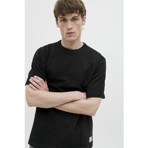 Tricou de bumbac cu decolteu la baza gatului - Negru imagine