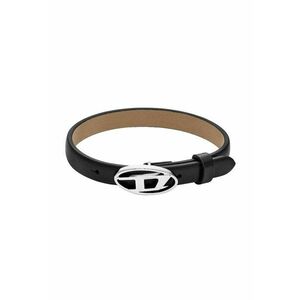 Bratara unisex de piele cu logo - Negru/Argintiu imagine