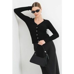 Cardigan cambrat din amestec de casmir si matase - Negru imagine