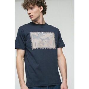 Tricou cu imprimeu pe piept - Maro taupe deschis/Bleumarin imagine